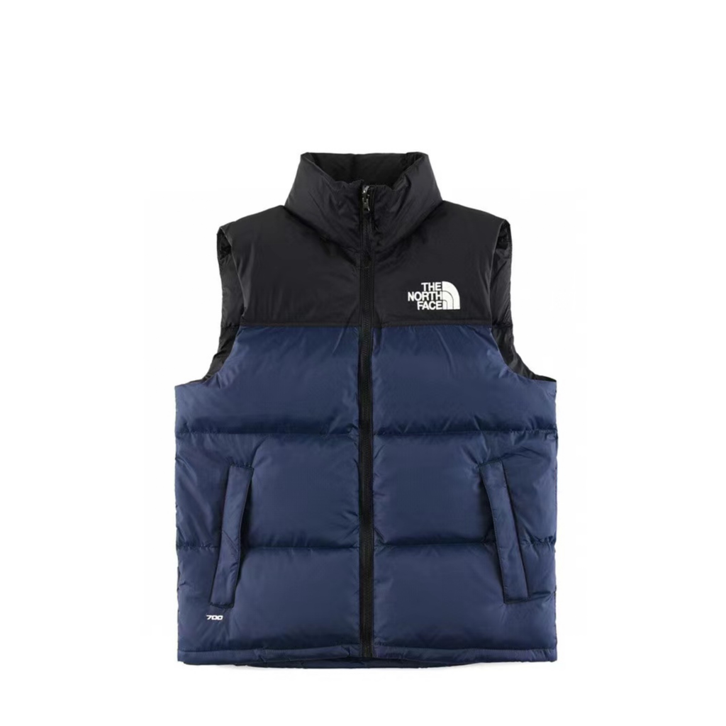 The North Face 700 Fill Puffer Vest "Black & Navy Blue" Color Block Sleeveless Down Gilet