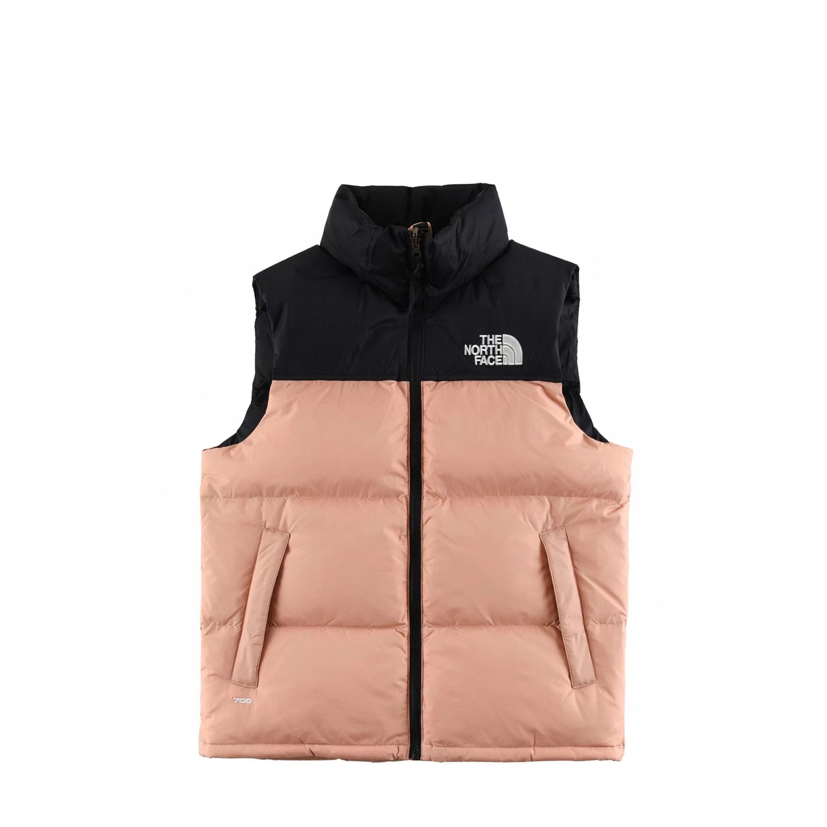 The North Face 700 Fill Puffer Vest "Black & Peach Pink" Color Block Sleeveless Down Gilet