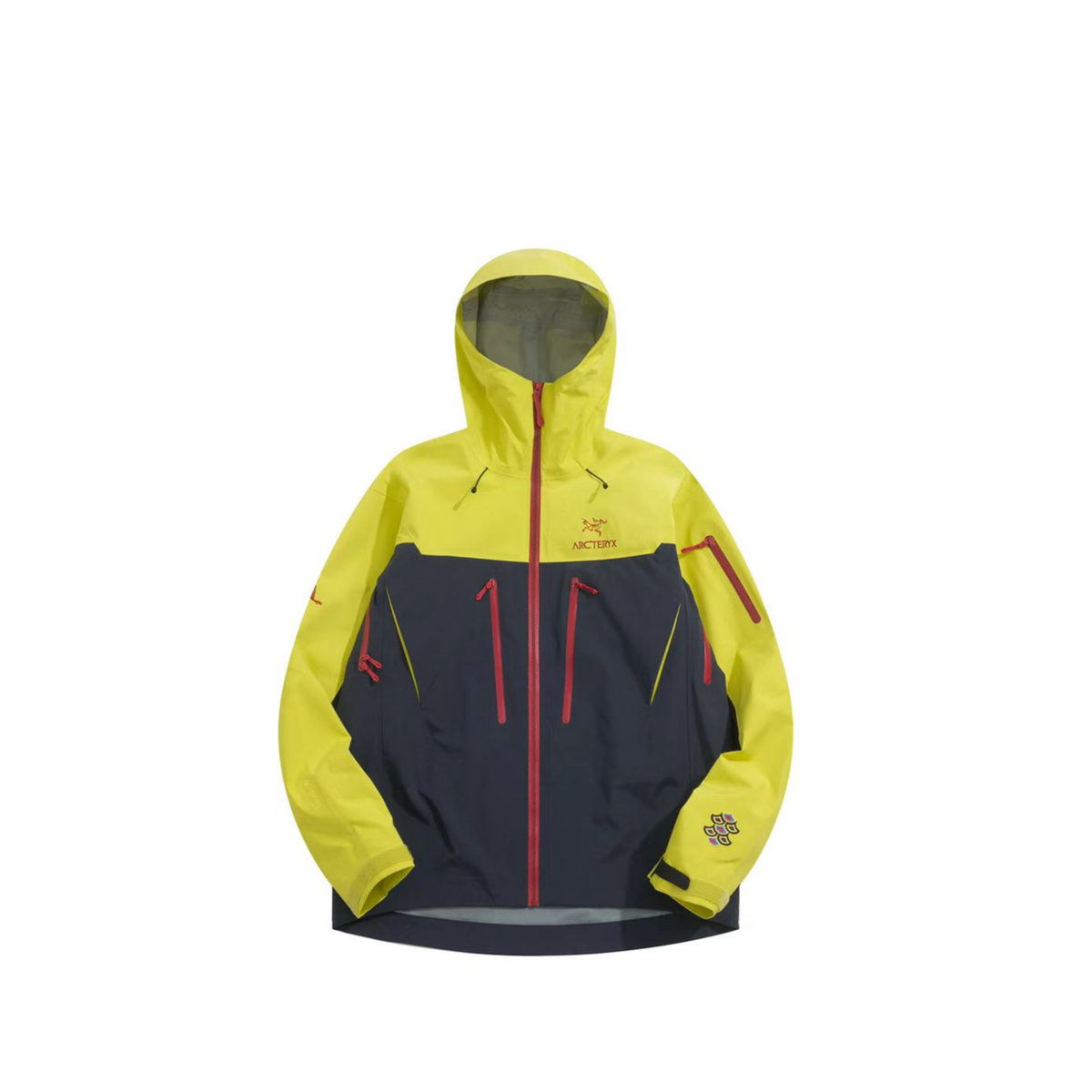 Arc'teryx Alpha SV Series Men's Hooded Waterproof Hardshell Jacket in "Yellow Navy"