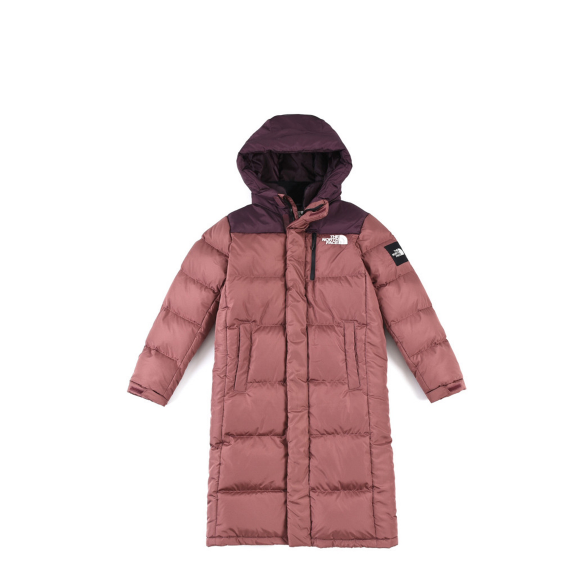 The North Face Long Hooded Puffer Parka Jacket Dusty Rose Purple Color Block Long Down Coat
