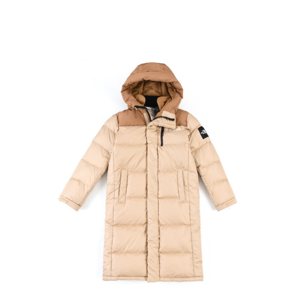 The North Face Long Hooded Puffer Parka Jacket Khaki Brown Color Block Long Down Coat