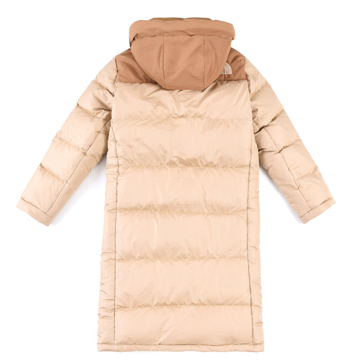 The North Face Long Hooded Puffer Parka Jacket Khaki Brown Color Block Long Down Coat