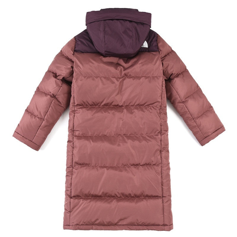 The North Face Long Hooded Puffer Parka Jacket Dusty Rose Purple Color Block Long Down Coat