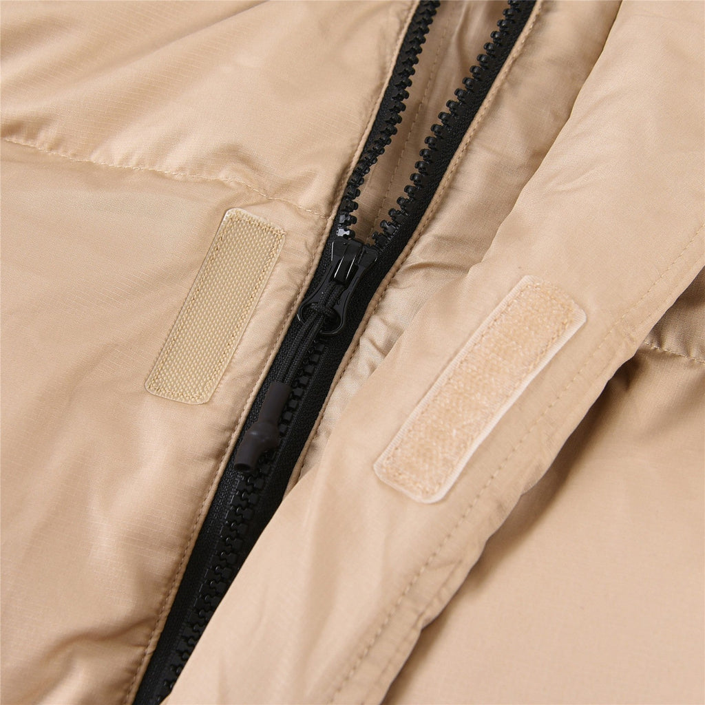 The North Face Long Hooded Puffer Parka Jacket Khaki Brown Color Block Long Down Coat
