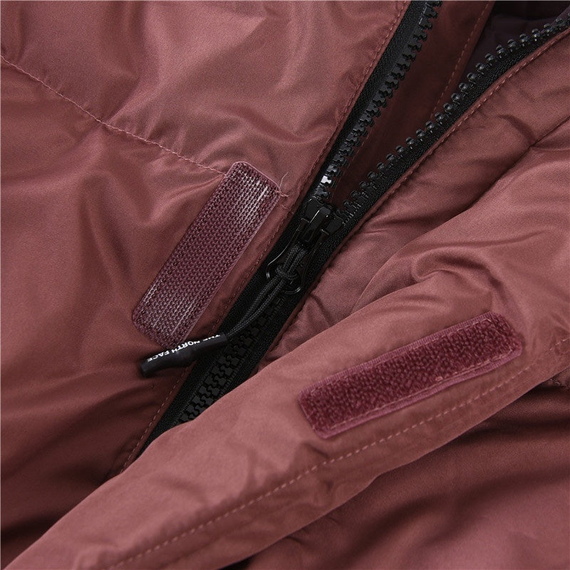 The North Face Long Hooded Puffer Parka Jacket Dusty Rose Purple Color Block Long Down Coat
