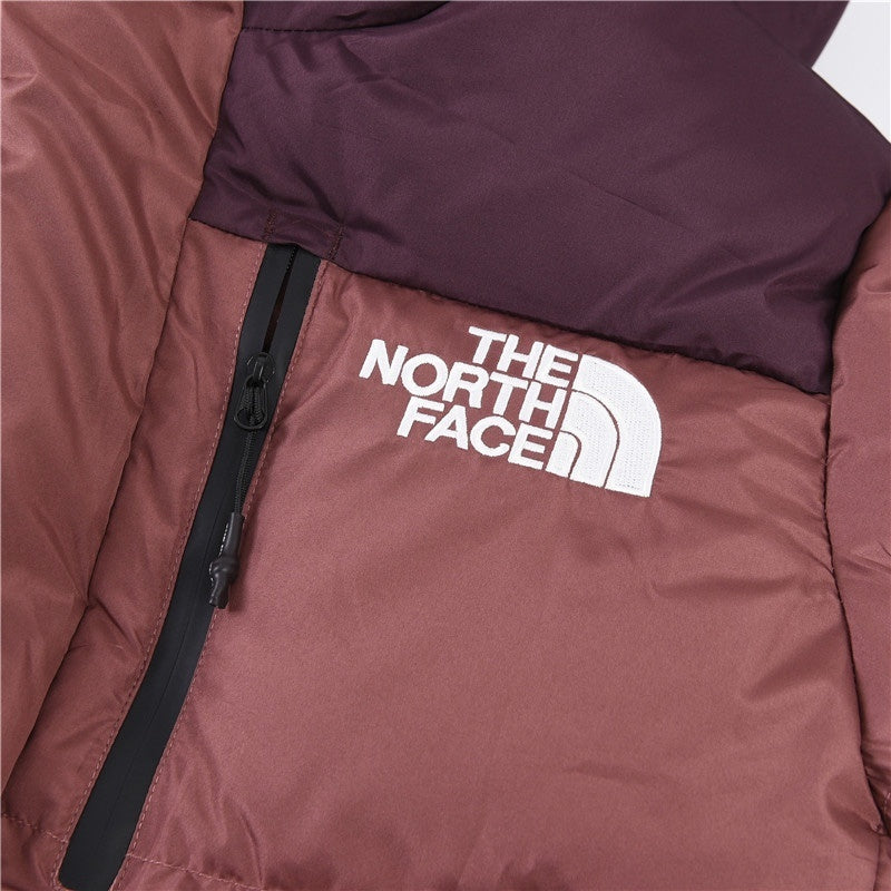 The North Face Long Hooded Puffer Parka Jacket Dusty Rose Purple Color Block Long Down Coat