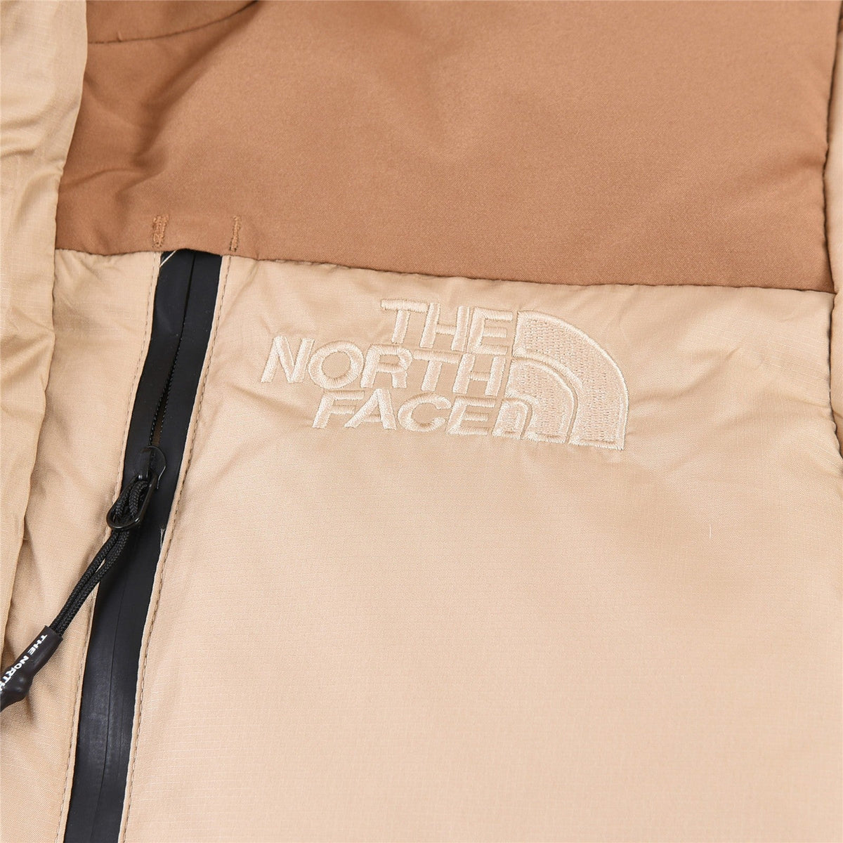 The North Face Long Hooded Puffer Parka Jacket Khaki Brown Color Block Long Down Coat